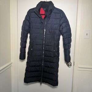 Tommy Hilfiger Women's Small Navy Quilted Long Puffer Coat Jacket -Read